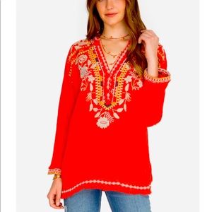 Johnny Was Clayton Cotton Blouse Tunic XL Orange